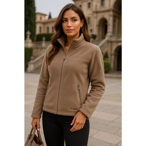 Cabelas Fleece Zip Jacket Brown Green Cozy Buttery Soft Outdoor Granola Autumn